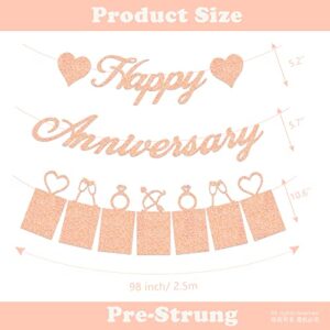 Rose Gold Happy Anniversary Party Decorations - Happy Anniversary Banner and Photo Banner for Wedding Anniversary Party decor