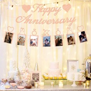 Rose Gold Happy Anniversary Party Decorations - Happy Anniversary Banner and Photo Banner for Wedding Anniversary Party decor