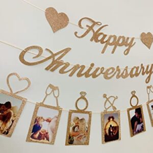 Rose Gold Happy Anniversary Party Decorations - Happy Anniversary Banner and Photo Banner for Wedding Anniversary Party decor