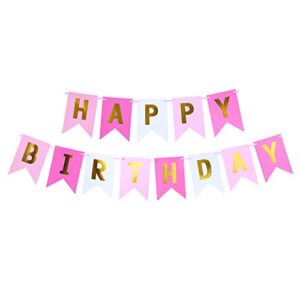 tri-color happy birthday banner with gold letters, swallowtail design hanging signs party decorations