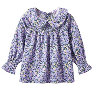 Cute Floral Smocked Ruffle Long Sleeve Blouse Shirt for Baby & Kid Girls Size 6T