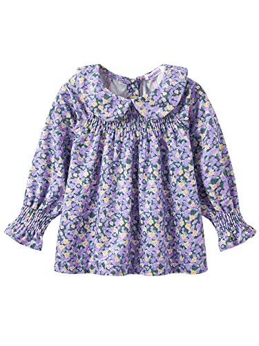 Cute Floral Smocked Ruffle Long Sleeve Blouse Shirt for Baby & Kid Girls Size 6T