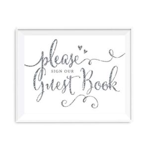 andaz press wedding party signs, silver glittering, 8.5×11-inch, please sign our guestbook, 1-pack, not real glitter