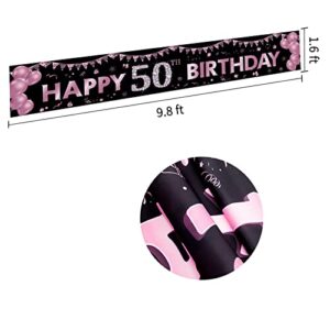 Large 50th Birthday Banner Decorations, Purple Happy 50 Birthday Party Supplies for Girls, Fifty Birthday Outdoor Yard Sign Decor (9.8x1.6ft)