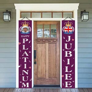 2pcs banners for jubilee decorations 2022, purple queen party decorations door banner, union jack party supplies for indoor, outdoor 180cmx30cm (b)
