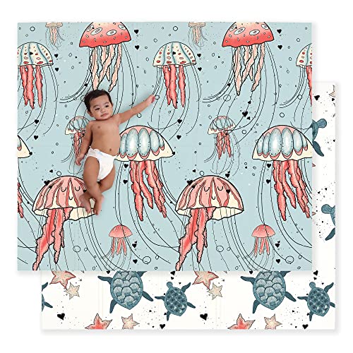 JumpOff Jo - Large Waterproof Foam Padded Play Mat for Infants, Babies, Toddlers, Play Pens & Tummy Time, Foldable Activity Mat, 70 in. x 59 in. - Seaside