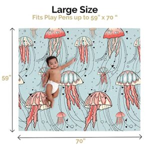 JumpOff Jo - Large Waterproof Foam Padded Play Mat for Infants, Babies, Toddlers, Play Pens & Tummy Time, Foldable Activity Mat, 70 in. x 59 in. - Seaside