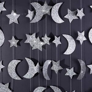 silver twinkle twinkle little star birthday /baby shower decorations moon and star garland decorations outer space birthday party decorations glitter silver honey moon wedding engagement