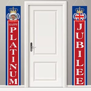 2pcs banners for jubilee decorations 2022, purple queen party decorations door banner, union jack party supplies for indoor, outdoor 180cmx30cm (a)