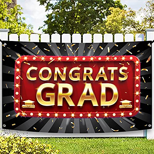 XtraLarge, Congrats Grad Banner - 72x44 Inch | Graduation Backdrop for Red and Black Graduation Decorations 2023 | Graduation Banner for Graduation Party Decorations 2023 | Congratulations Banner