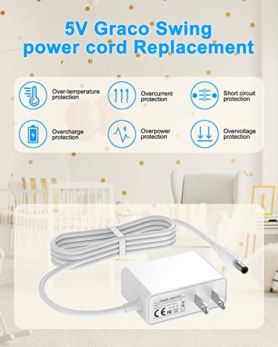 Power Cord for Graco Baby Simple Sway Swing, Replacement Graco Glider LX, Elite, Premier, Petite LX, DuoGlider, Sweetpeace, Duesoothe, Duetconnect LX Baby Swing Charger Cable