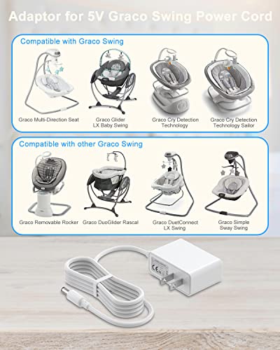 Power Cord for Graco Baby Simple Sway Swing, Replacement Graco Glider LX, Elite, Premier, Petite LX, DuoGlider, Sweetpeace, Duesoothe, Duetconnect LX Baby Swing Charger Cable