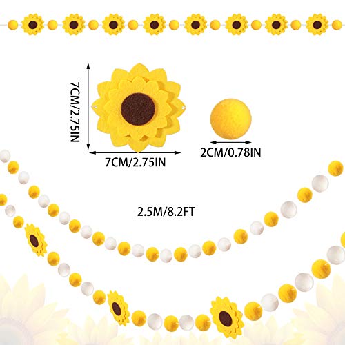 3 Pieces Summer Pompom Ball Garlands Sunflower Garland Banner Pom Pom Felt Ball Garland Decor for Holiday Sunflower Theme Birthday Party Photo Prop Nursery Baby Shower Wedding Summer Home Decoration