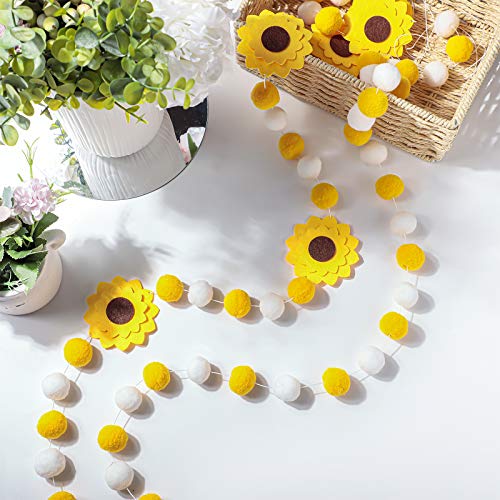 3 Pieces Summer Pompom Ball Garlands Sunflower Garland Banner Pom Pom Felt Ball Garland Decor for Holiday Sunflower Theme Birthday Party Photo Prop Nursery Baby Shower Wedding Summer Home Decoration