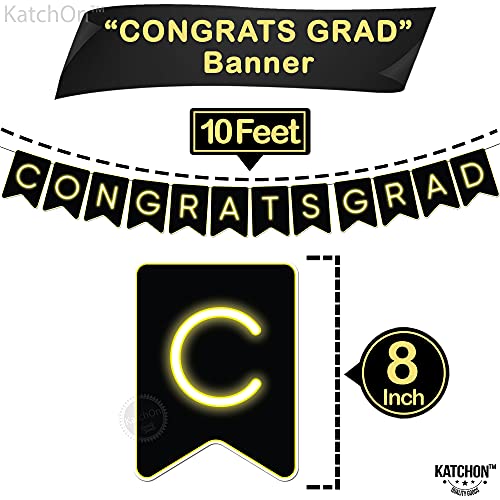 Black, Gold and Silver Star Hanging Swirls - Pack of 30, No DIY | Neon Glow, Congrats Grad Banner - NO DIY, 10 Feet Congrats Banner | Neon Effect Congratulations Banner | Black and Gold Grad Party