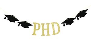 phd banner for 2023 graduation party decorations, congrats phd, 2023 doctor graduation party bunting decorations gold black glitter.