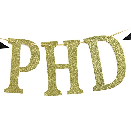 PHD Banner for 2023 Graduation Party Decorations, Congrats PHD, 2023 Doctor Graduation Party Bunting Decorations Gold Black Glitter.