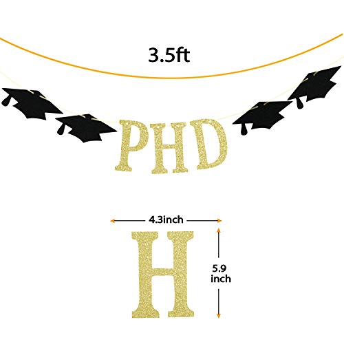 PHD Banner for 2023 Graduation Party Decorations, Congrats PHD, 2023 Doctor Graduation Party Bunting Decorations Gold Black Glitter.