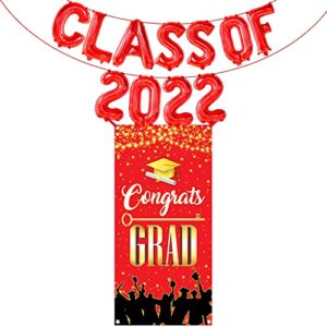 red class of 2022 balloons – 16 inch, graduation 2022 balloons red | large congrats grad graduation door banner – 74×36 inch | class of 2022 banner, graduation party decoration | graduation door cover