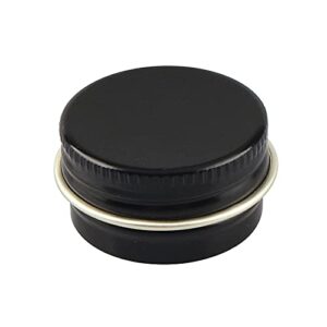 DLIBUY 100 Pcs 5ml 5g Empty Round Glossy Black Aluminum Tin Jars with Screw Lids Cosmetics Lip Balm Containers Pots for DIY Candle Salve Powder Crafts Storage Cans 3x Alu Spoon, 100x Ø 2cm Labels