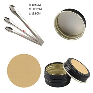 DLIBUY 100 Pcs 5ml 5g Empty Round Glossy Black Aluminum Tin Jars with Screw Lids Cosmetics Lip Balm Containers Pots for DIY Candle Salve Powder Crafts Storage Cans 3x Alu Spoon, 100x Ø 2cm Labels