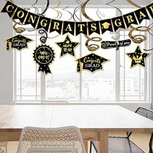 Graduation Hanging Swirl Banner Decorations Black Gold Star Banner Garland Party Supplies