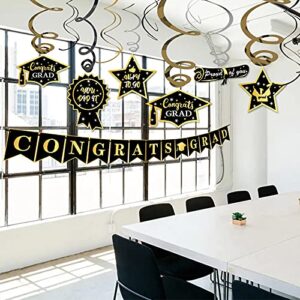 Graduation Hanging Swirl Banner Decorations Black Gold Star Banner Garland Party Supplies