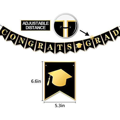 Graduation Hanging Swirl Banner Decorations Black Gold Star Banner Garland Party Supplies