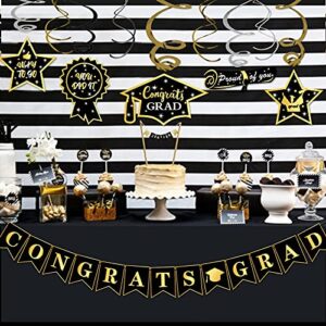 Graduation Hanging Swirl Banner Decorations Black Gold Star Banner Garland Party Supplies