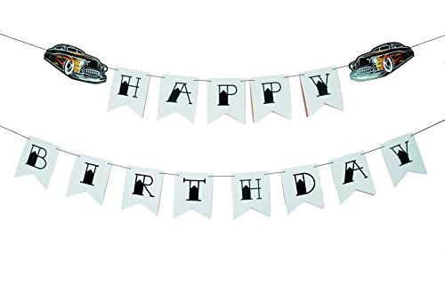 All Things Rockabilly Pre- Strung Classic Car Happy Birthday Banner Party Decoration - Hot Rod Birthday Party Decorations - Classic Car Party Decorations for Men