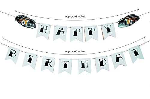 All Things Rockabilly Pre- Strung Classic Car Happy Birthday Banner Party Decoration - Hot Rod Birthday Party Decorations - Classic Car Party Decorations for Men