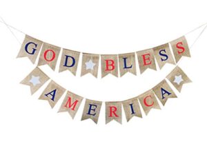 god bless america patriotic banner – 4th of july party decoration – memorial day fourth of july banner – military bunting veterans day garland by jolly jon
