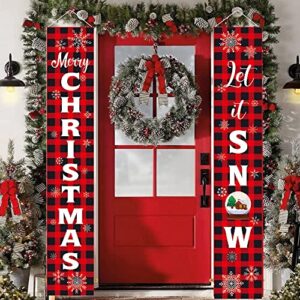 KMUYSL Christmas Decorations - Hanging Xmas Decoration for Home - Merry Christmas Let It Snow Red Black Buffalo Banners for Indoor Outdoor Front Door Party Wall Decor