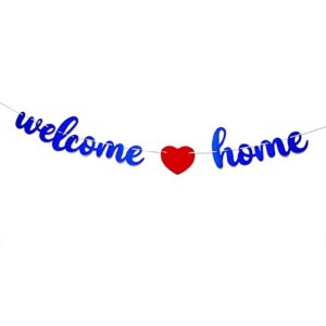 welcome home banner sign party decoration blue glitter pre-strung banner for military army homecoming party decorations, family theme party supplies