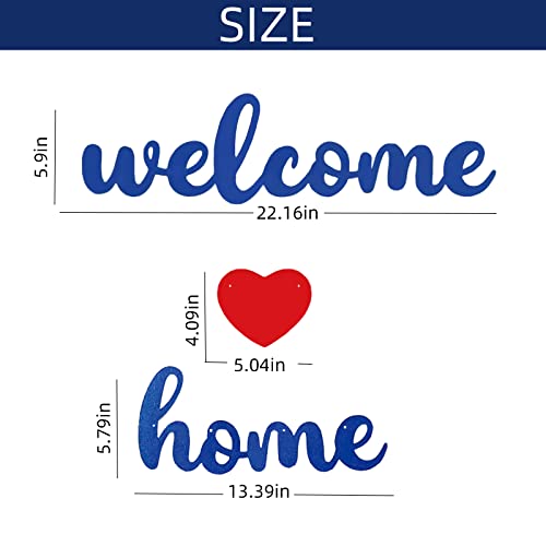 Welcome Home Banner Sign Party Decoration Blue Glitter Pre-Strung Banner for Military Army Homecoming Party Decorations, Family Theme Party Supplies