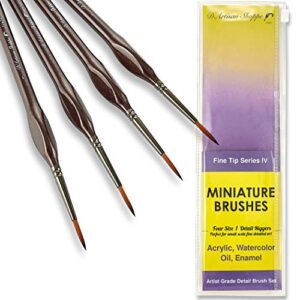 Rigger Paint Brush Detail Set. 4pc Size 1 Miniature Paint Touch Up Small Brushes Kit. Artist Pinstriping Brush Best for Acrylic Painting Warhammer 40K, D&D Military Scale Models, Oil, Watercolor Art