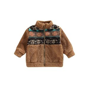 toddler baby girls boys fleece coat infant faux fur zip up long sleeve sherpa jacket fall winter warm outerwear (brown , 2-3 years )