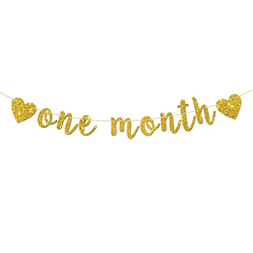 INNORU One Month Banner, Baby Shower Party Decorations, Newborn Sign Banner, New Baby - Gender Reveal - Happy 30 Days Party Decorations, Gold Glitter