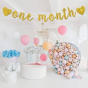 INNORU One Month Banner, Baby Shower Party Decorations, Newborn Sign Banner, New Baby - Gender Reveal - Happy 30 Days Party Decorations, Gold Glitter