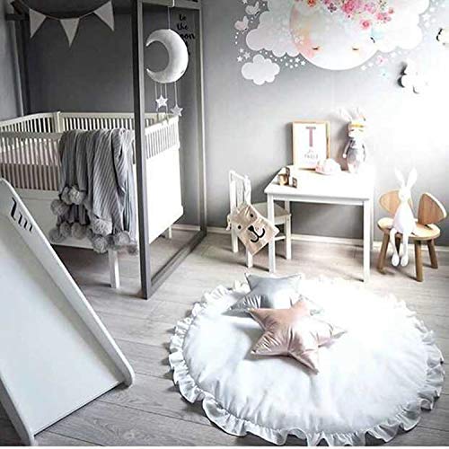 ABREEZE Baby Cotton Play Mat Soft Crawling Mat White Detachable Washable Game Blanket Floor Playmats Kids Infant Child Activity Round Rug Home Room Decor