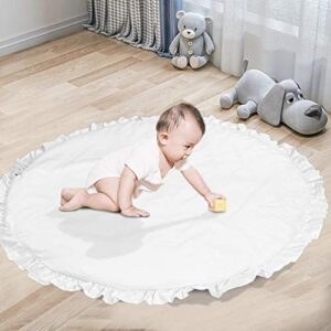 ABREEZE Baby Cotton Play Mat Soft Crawling Mat White Detachable Washable Game Blanket Floor Playmats Kids Infant Child Activity Round Rug Home Room Decor