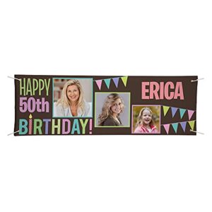 let’s make memories personalized photo birthday banner – birthday party decor – pink – time flies vinyl banner – 6 feet