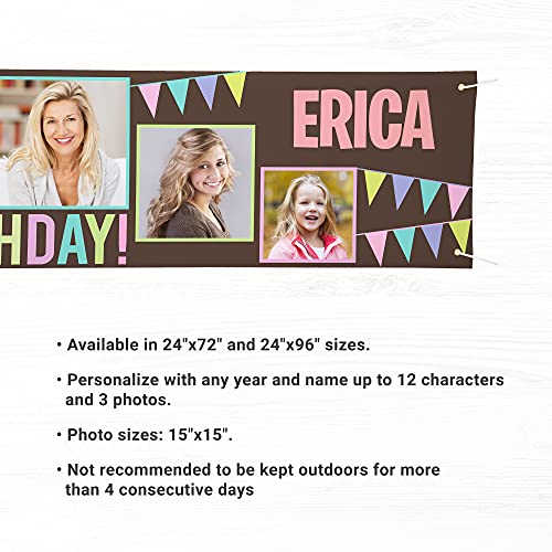 Let's Make Memories Personalized Photo Birthday Banner - Birthday Party Decor - Pink - Time Flies Vinyl Banner - 6 feet