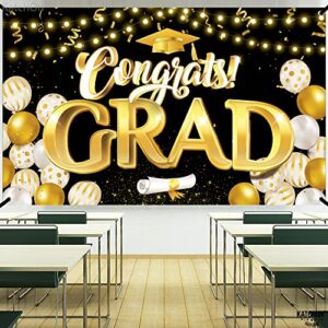 Big, Congrats Grad Banner - 72x44 Inch, Black and Gold Graduation Decorations | Happy Graduation Banner 2022 - No DIY, 10 Feet | Graduation Banner for Class of 2022 Decorations | Class of 2022 Banner