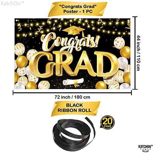 Big, Congrats Grad Banner - 72x44 Inch, Black and Gold Graduation Decorations | Happy Graduation Banner 2022 - No DIY, 10 Feet | Graduation Banner for Class of 2022 Decorations | Class of 2022 Banner