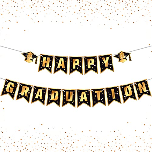 Big, Congrats Grad Banner - 72x44 Inch, Black and Gold Graduation Decorations | Happy Graduation Banner 2022 - No DIY, 10 Feet | Graduation Banner for Class of 2022 Decorations | Class of 2022 Banner