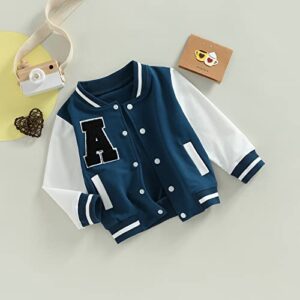 MAINESAKA Baby Boy Girl Varsity Jacket Contrast Color Baseball Jacket Outwear Long Sleeve Button DownLetterman Jacket Coat (Blue , 18-24 Months )