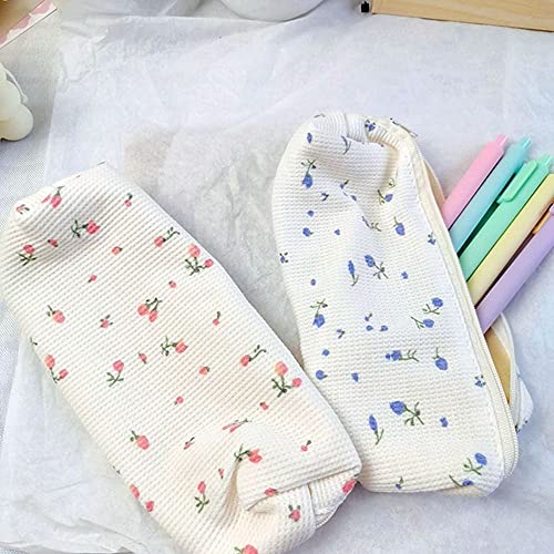 Fresh Style Pencil Bag, Flowers Pen Holder Pen Box Makeup Bag Women Storage Bags, Flowers Pencil Cases Cute Simple Pen Bag Storage Bags(Blue)