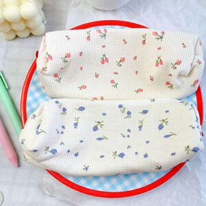 Fresh Style Pencil Bag, Flowers Pen Holder Pen Box Makeup Bag Women Storage Bags, Flowers Pencil Cases Cute Simple Pen Bag Storage Bags(Blue)