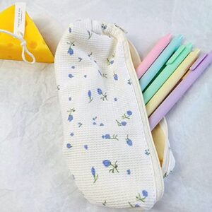 Fresh Style Pencil Bag, Flowers Pen Holder Pen Box Makeup Bag Women Storage Bags, Flowers Pencil Cases Cute Simple Pen Bag Storage Bags(Blue)